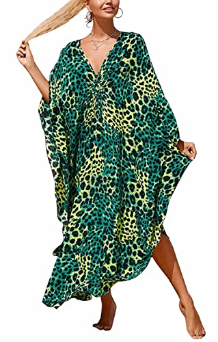 Orshoy Damen Beachwear Türkische Kaftans Lange Strandkleid Kaftan Beach Dress Lose Kaftan Beach Bikini Cover Up Kleider Lang Strandponcho Grün/Gelb von Orshoy