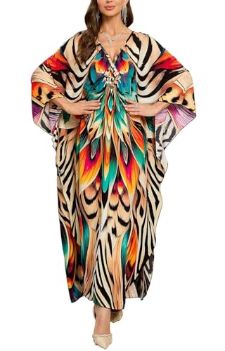Orshoy Damen Bikini Cover Up Lose Beachwear Kaftan Strandkleid Nachthemd Langes Loungewear Vertuschungen Maxi Kleid Sommer Lotus Zebra von Orshoy