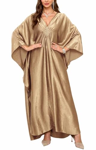 Orshoy Damen Bikini Cover Up Strandkleid Langes Kaftan Kleider Boho Strandponcho Beach Dress Badeanzug Kimono Sommerkleid Maxikleid Champagnerfarbe von Orshoy