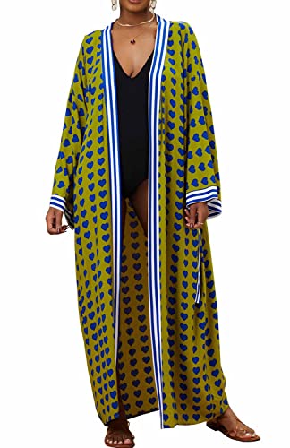 Orshoy Damen Bikini Cover up Kimono Cardigan Lang Strand Cardigan Bedecken Pareos Sommer Strandponcho Badeanzug Leichte Strickjacke Strandkleid Grün von Orshoy