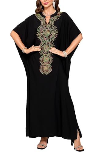 Orshoy Damen Bohemian Kaftan Langes Bikini Strandkleid Vertuschungen Badeanzug Cover Up Caftan Beach Kleid Sommer Cocktailkleid Hochzeitskleid Schwarz 5 von Orshoy
