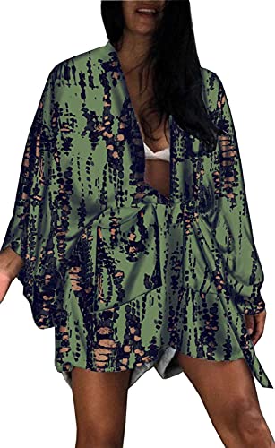 Orshoy Damen Bolero Schulterjäckchen aus Chiffon Sommer Elegant Cardigan Kurzarm Kimono Strickjacke Leichte Cardigan Pareos Strandkleid Armeegrün von Orshoy