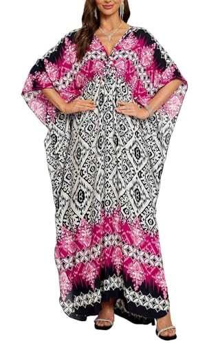 Orshoy Damen Casual Beach Kaftan Kleid Bademode Vertuschungen Bohemian Strandkleid Bikini Tunika Cover Up Sommerkleid Caftan Dress Rautenmuster von Orshoy