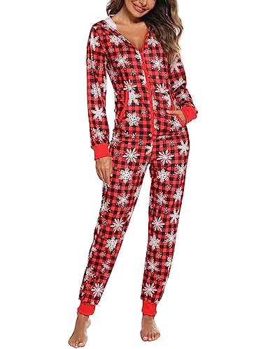 Orshoy Damen Jumpsuit Pyjama Set Schlafoverall Nachtwäsche Onesie Anzug Einteiler Overall Winter Weihnachten Weinrot L von Orshoy