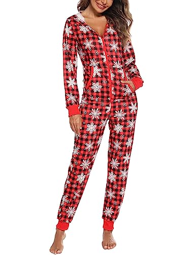 Orshoy Damen Jumpsuit Pyjama Set Schlafoverall Nachtwäsche Onesie Anzug Einteiler Overall Winter Weihnachten Weinrot M von Orshoy