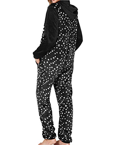 Orshoy Damen Jumpsuits Pyjama Schlafanzug Hausanzug Overall Nachtwäsche Sleepwear Mit Kapuze Schwarz M von Orshoy