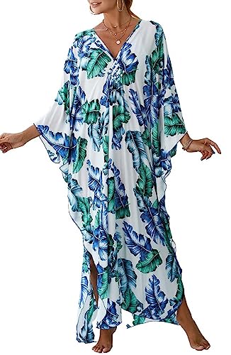 Orshoy Damen Kaftan Dresses Cover Up Plus Size Print Maxikleid Causal Kleid Maxi Kaftan Langes Kleid Sommer Lose Kurzarm Muster 6 von Orshoy