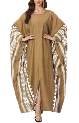Orshoy Damen Kaftan Kleid Langes Bohemian Strandkleid Vertuschungen Badeanzug Cover Up Strandponcho Bademode Nachthemd Khaki von Orshoy