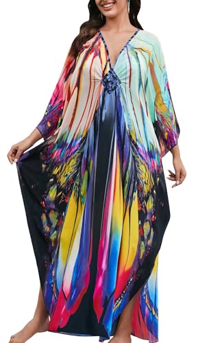 Orshoy Damen Kaftan Kleid Strandkleid Bikini Cover Up Lose Sommerkleid V Ausschnitt Maxikleid Sommer Strandponcho Bademode Coverup Multicolor 2 von Orshoy