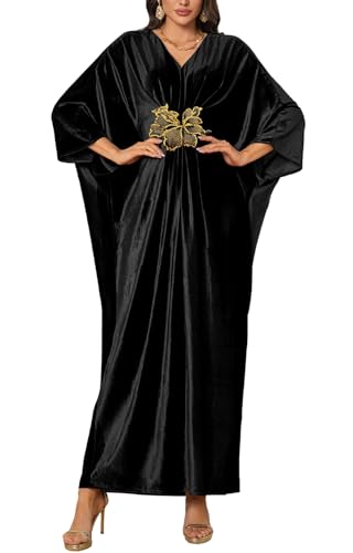 Orshoy Damen Kaftan Kleid für Frauen V-Ausschnitt Maxi Strandkleid Bikini Cover Up Langes Kleid Plus Größe Strandabdeckung Beach Kaftan Dresses Maxi Caftan Loungewear Schwarz von Orshoy