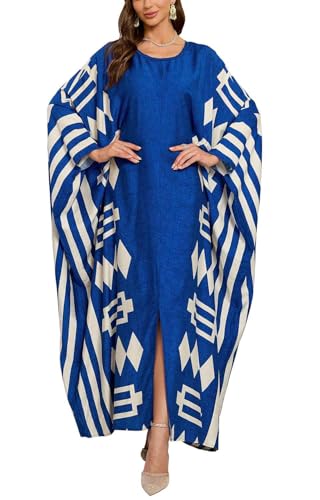 Orshoy Damen Kaftan Kleider Batwing Sleeve Strandkleid Strandponcho Oversize Bikini Cover Up Sommer Bikini Tunika Beach Dress Blau Weiß von Orshoy