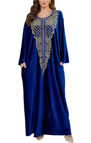 Orshoy Damen Kaftan Kleider Freizeit Lose Sommerkleid Lang Boho Maxikleid Strandkleid Sommerkleider Leicht Und Luftig Freizeitkleid Partykleid Elegant V-Ausschnitt Kleid Blau von Orshoy