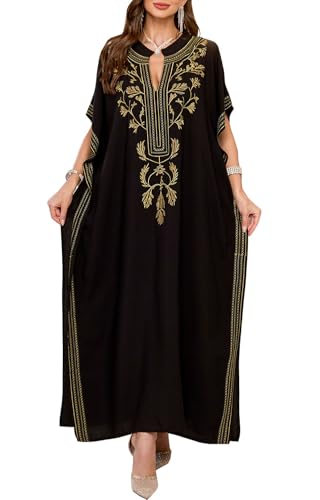 Orshoy Damen Kaftan Langes Stickerei Strandkleid Vertuschungen Maxi Bikini Cover Ups Partykleid Sommerkleid Robes Strand Urlaub Langes Kleid Alltagskleid Schwarz 4 von Orshoy