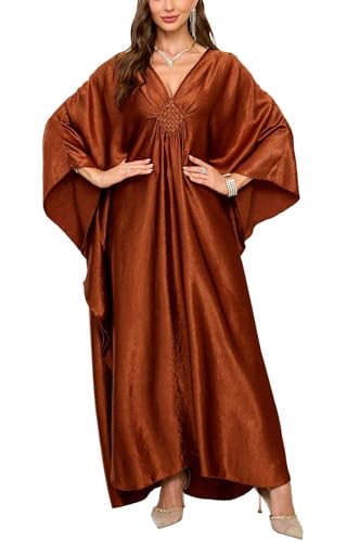Orshoy Damen Kaftan Strandkleid Lang Sommer Maxikleid Bikini Tunika Cover Up Bademode Strand Caftan Kleid Strandponcho Casual Resort Braun von Orshoy