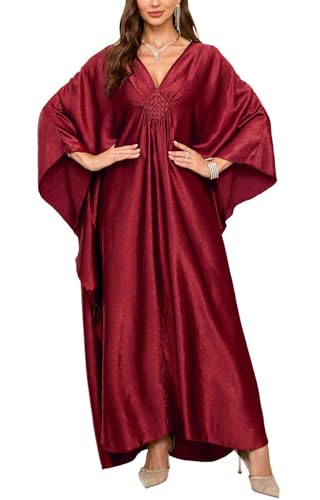 Orshoy Damen Kaftan Strandkleid Strandponcho Langes Bikini Cover Ups Boho Maxi Kleid Knielang Badeanzug Kimono Sommerkleid Loungewear Dunkelrot von Orshoy