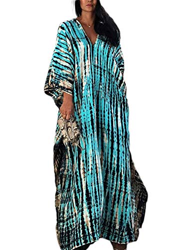 Orshoy Damen Kaftan Übergröße Strandkleider Kimono Lang Kleid Badeanzug Cover Ups Boho Übergroße Maxi Strandkleid Sommer Kaftan Maxikleid für Urlaub und Strand von Orshoy