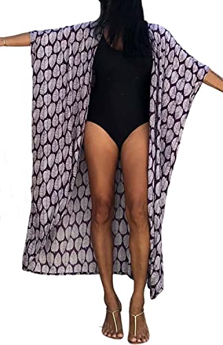 Orshoy Damen Kimono Cardigan Strand Sommer, Loose Lange Boho Bikini Cover Up, Oversized Mode Leichte Frauen Beachwear Bedecken, Strandkleider B-Dunkel Lila von Orshoy