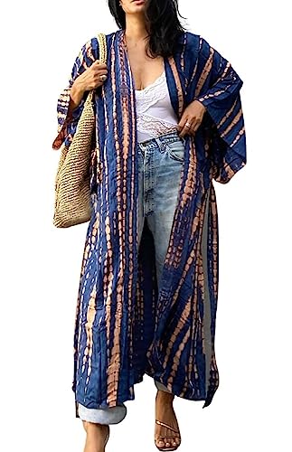 Orshoy Damen Kimono Cardigan Strickjacke Boho Strandkleid Lose Sommer Pareos Poncho Sommer Strand Cardigan Bikini Cover Up E-Marineorange von Orshoy