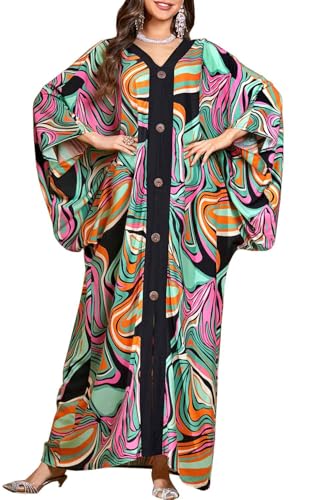 Orshoy Damen Kleid Sommer Türkische Kaftans Lange Bikini Strandkleid Lose Sommerkleid Lang Boho Maxikleid Nachthemd Robe One Size Elegant Kleid Mehrfarbige von Orshoy