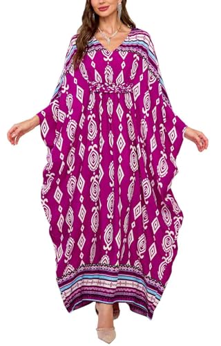 Orshoy Damen Lose Kaftan Kleider Badeanzug Cover Up Strandkleid Vertuschungsroben Maxi Beach Dress Loungewear Nachthemd Strandponcho Lila von Orshoy
