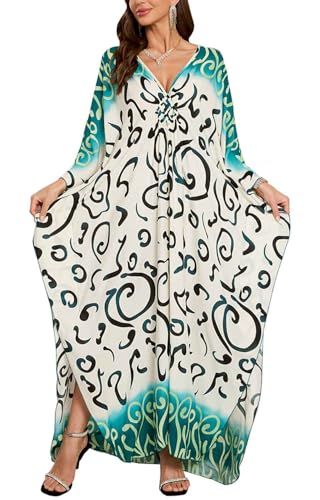Orshoy Damen Lose Kaftan Kleider für Frauen Kurzarm Casual Badeanzug Cover Up Strandkleid Vertuschungen Bohemian Sommerkleid Strandponcho Druck4 von Orshoy