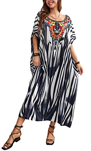 Orshoy Damen Maxikleid Strandkleid Lange Kleid Bikini Cover ups Strandponcho Sommer Badeanzug Sleepwear für Urlaub und Strand B-Grau schwarz Zebra von Orshoy