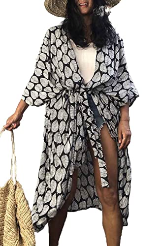 Orshoy Damen Sexy Strandkleid Vintage Elegante Leichte Sommer Strand Kleider Strandponcho Bikini Cover Up Strand Cover Up B-Schwarz 2 von Orshoy