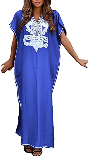 Orshoy Damen Sommer Baumwolle Langes Kleid Pareo Strandkleid Bikini Coverups Freizeitkleid Locker Nachtwäsche voller Länge Nachtkleid Summer Dresses One Size B1 Blau von Orshoy