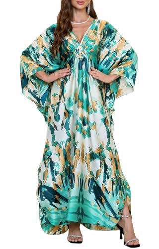 Orshoy Damen Sommerkleid Lang Kaftan Sommer Maxikleid Strandwear Holidy Kleid Partykleid Freizeitkleid V-Ausschnitt Sommer Strand Urlaub Langes Kleid Druck 1 von Orshoy