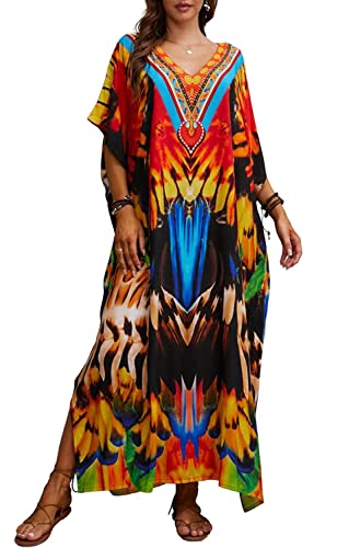 Orshoy Damen Sommerkleid V Ausschnitt Floral Freizeitkleider Party Boho Beach Maxi Dress Strandponcho Bikini Cover-Ups Boho Strandtunika Bikini Beachwear A-Print 1 von Orshoy