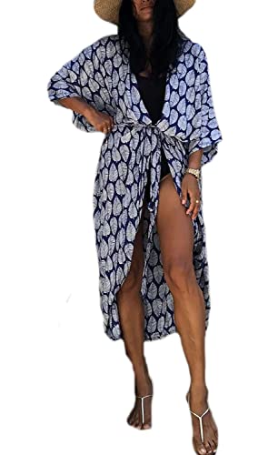 Orshoy Damen Strandkleid Bedecken Pareos Bikini Cover Up Strandponcho Kimono Cardigan Morgenmantel Lange Sommer Bluse Strand Bademode Bikini Umhang B-Royalblau von Orshoy