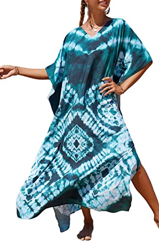 Orshoy Damen Strandkleid Bikini Cover Up Sommerkleid Maxi Kaftan Sommer Strandponcho Maxikleid V-Ausschnitt Freizeitkleid Nachtwäsche Badeanzug Beach Cover Up Bedecken Pareos Dunkelgrün von Orshoy