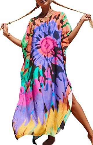 Orshoy Damen Strandkleid Bikini Cover Up Sommerkleid Maxi Kaftan Sommer Strandponcho Maxikleid V-Ausschnitt Freizeitkleid Nachtwäsche Badeanzug Beach Cover Up Bedecken Pareos Lila von Orshoy