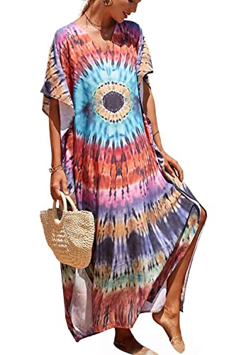 Orshoy Damen Strandkleid Bikini Cover Up Sommerkleid Maxi Kaftan Sommer Strandponcho Maxikleid V-Ausschnitt Freizeitkleid Nachtwäsche Badeanzug Beach Cover Up Bedecken Pareos Multicolor von Orshoy