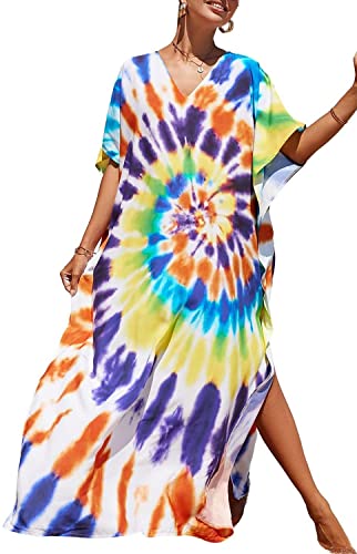 Orshoy Damen Strandkleid Bikini Cover Up Sommerkleid Maxi Kaftan Sommer Strandponcho Maxikleid V-Ausschnitt Freizeitkleid Nachtwäsche Badeanzug Beach Cover Up Bedecken Pareos Muster 2 von Orshoy