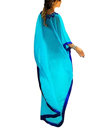 Orshoy Damen Strandkleid Bikini Cover Ups Strandponcho Bikinikleid Boho Sommer Badeanzug Maxi Kleider Pareos Sommerkleid Beachwear Kleid Urlaub One Size Blau von Orshoy