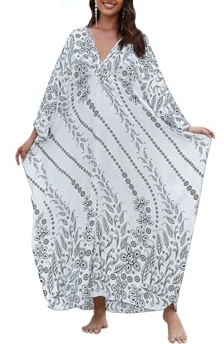 Orshoy Damen Strandkleid Kaftan Bikini Cover Ups Sommer Boho Strandponcho Strand Pareos Maxikleid Sommerkleid Bademode Cover Up Sommer Nachthemd Weiß von Orshoy