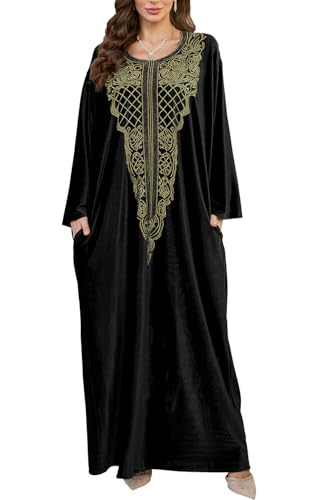Orshoy Damen Strandkleid Lange Kaftan Kleider Lange Bikini Cover Up Sommer V-Ausschnitt Maxi Kleid Leichte Sommerkleider Nachtwäsche Boho Strandponcho Cocktailkleid Schwarz von Orshoy