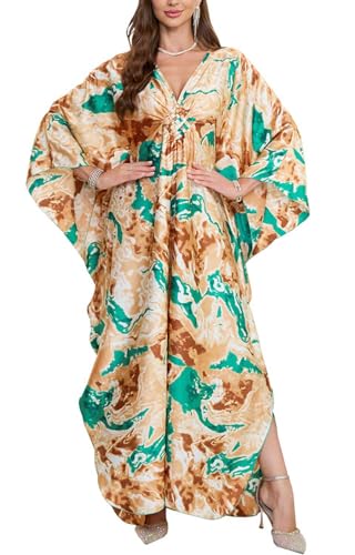 Orshoy Damen Strandkleid Maxi Kaftan Boho Strandponcho Lange Bikini Cover Ups Sommerkleid Maxikleid Lose Maxi Kimono Kaftan Nachtwäsche Beige von Orshoy
