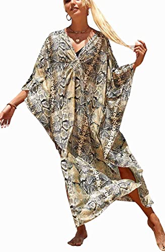 Orshoy Damen Strandkleid Maxi Kaftan Boho Strandponcho Lange Bikini Cover Ups Sommerkleid Maxikleid Lose Maxi Kimono Kaftan Nachtwäsche Sleepwear Strand Badetunika One Size Print 1 von Orshoy