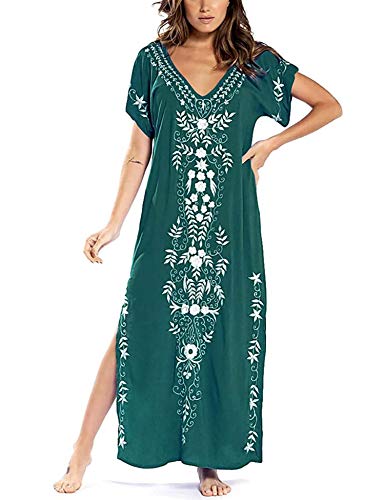 Orshoy Damen Strandkleid Sommer Bikini Cover up Strandponcho Pareos Loose Fit Sexy Kleid Strand Tunika Lang Maxi Lang Pareo Kaftan Grün von Orshoy