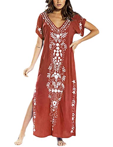 Orshoy Damen Strandkleid Sommer Bikini Cover up Strandponcho Pareos Loose Fit Sexy Kleid Strand Tunika Lang Maxi Lang Pareo Kaftan Orange von Orshoy