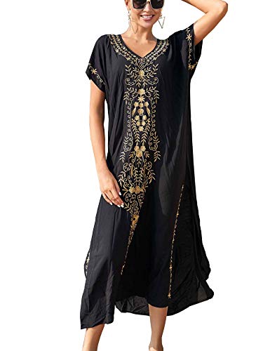 Orshoy Damen Strandkleid Sommer Bikini Cover up Strandponcho Pareos Loose Fit Sexy Kleid Strand Tunika Lang Maxi Lang Pareo Kaftan Schwarz von Orshoy