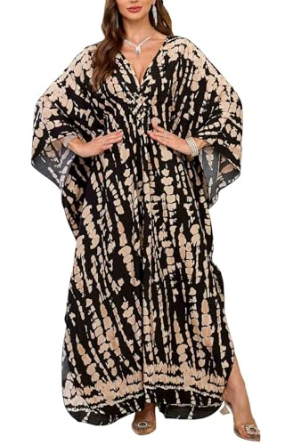Orshoy Damen Strandkleid Strandponcho Oversize Bikini Cover Up Sommer Beach Dress Kimono Loungewear Vertuschungen Caftan Robes Sleepwear Schwarz Khaki Tie-Dye von Orshoy