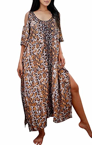 Orshoy Damen Strandponcho Strandkleid Kaftan Sommerkleid Bikini Cover Up Lange Kleid Freizeitkleid Causal Kleid Badeanzug F-Braun von Orshoy