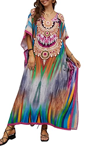 Orshoy Damen Tunika Kleid Casual Kleid V-Ausschnitt Kurzarm Freizeitkleid Maxikleider Blumenmuster Partykleid Sommerkleid Lange Freizeitkleider Stillkleid A-Print 9 von Orshoy