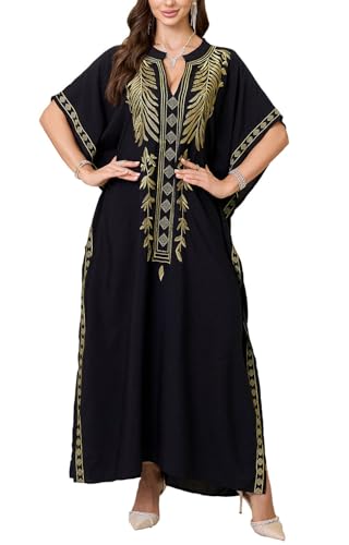 Orshoy Damen V-Ausschnitt Kaftan Badeanzug Cover Up Strandkleid Vertuschungen Kurzarm Bademode Strand Caftan Kleid Maxikleid Causal Kleid Lange Urlaub Kleider Schwarz 2 von Orshoy