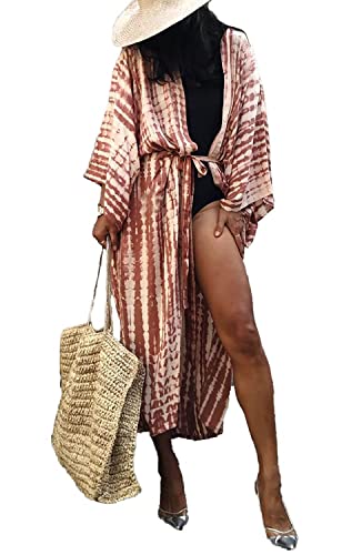 Orshoy Kimono Damen Strickjacke Boho Strandkleid Pareos Poncho Sommer Strand Bikini Cover Up Übergröße Strandponcho Lose Sommer Pareos Lang E-rostrot von Orshoy