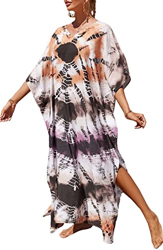 Orshoy Strandkleider Damen Sommer Bikini Cover Up Strandponcho Kleider Boho Lang Kleid Freizeitkleid Bademode Strandurlaub Pareos Cover ups Strandtunika A-Kaffee von Orshoy