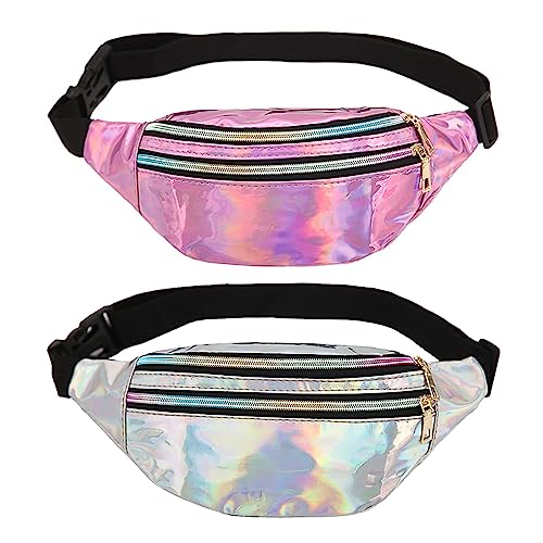 Orssmigs 2 Stück Bauchtasche Damen Stylisch, Wasserdicht Gürteltasche Damen, Reflektierender Bauchtasche Mädchen Party, Verstellbarer Gurt Hüfttasche für Outdoor-Sportarten von Orssmigs
